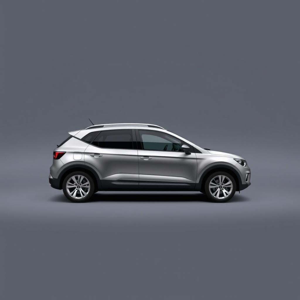 A striking Seat Arona compact SUV, equipped with sleek silver alloy wheels, positioned prominently against a smooth, minimalist grey background