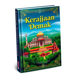A visually striking book cover design for a 10th grade school project on the Demak Sultanate, focusing on its history and significance