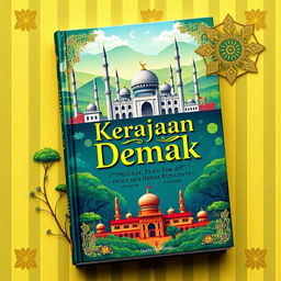 A visually striking book cover design for a 10th grade school project on the Demak Sultanate, focusing on its history and significance