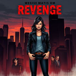 A gripping book cover illustration featuring a strong female protagonist on a path of revenge