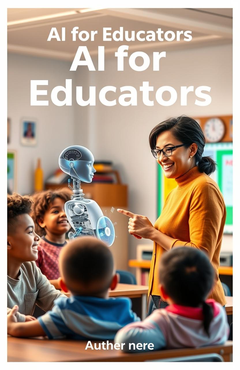 A book cover for 'AI for Educators' showcasing a modern, welcoming classroom environment