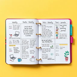 A beautifully organized planner spread showcasing a vibrant weekly schedule