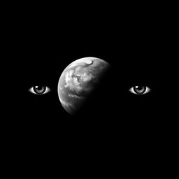 A striking black and white image featuring a planet at the center, with a smooth black fade around it, symbolizing depth and mystery