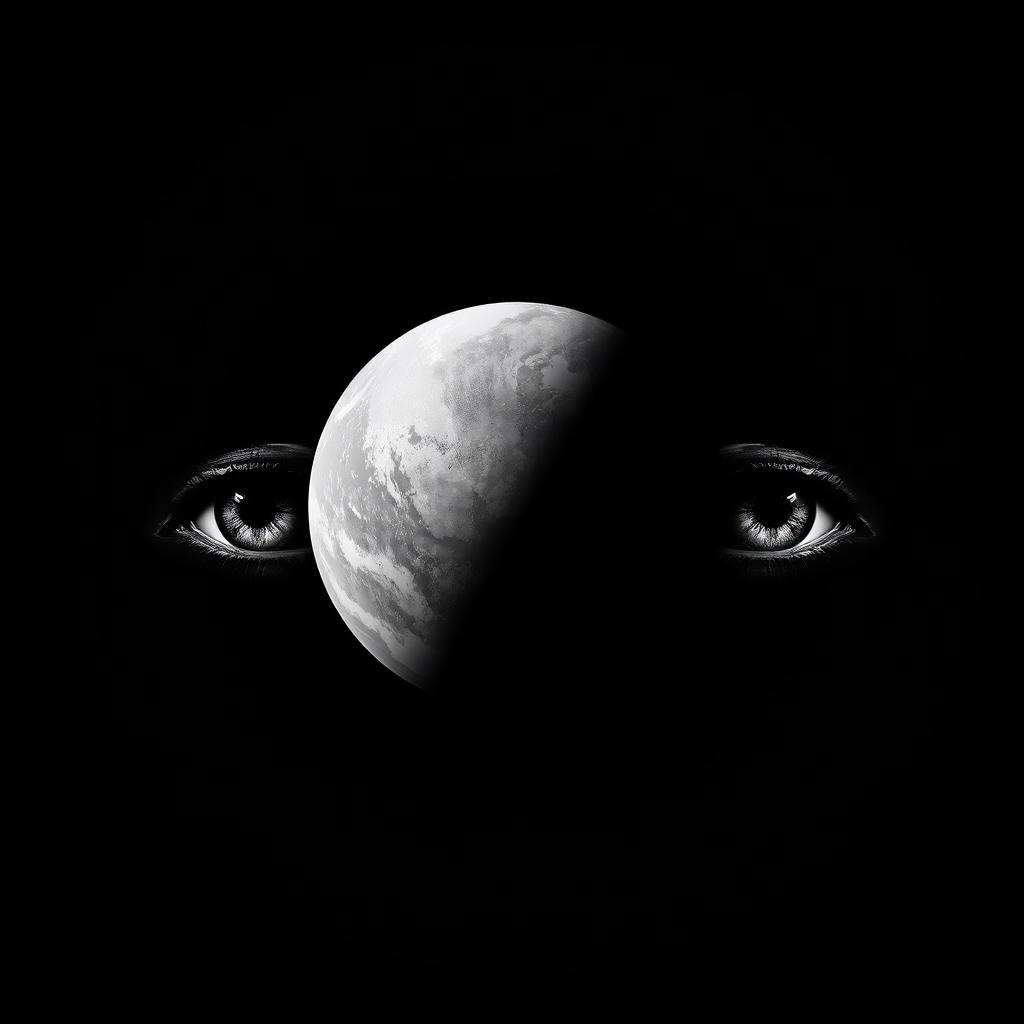 A striking black and white image featuring a planet at the center, with a smooth black fade around it, symbolizing depth and mystery