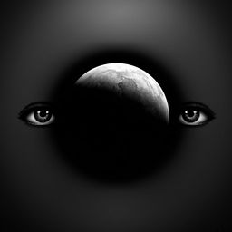 A striking black and white image featuring a planet at the center, with a smooth black fade around it, symbolizing depth and mystery