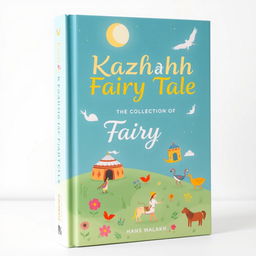 A light and contemporary book cover design for a collection of Kazakh fairy tales, featuring a playful and whimsical approach