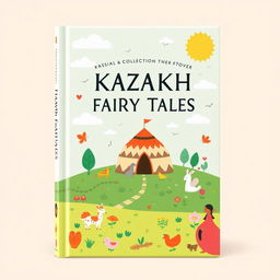 A light and contemporary book cover design for a collection of Kazakh fairy tales, featuring a playful and whimsical approach