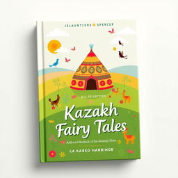 A light and contemporary book cover design for a collection of Kazakh fairy tales, featuring a playful and whimsical approach
