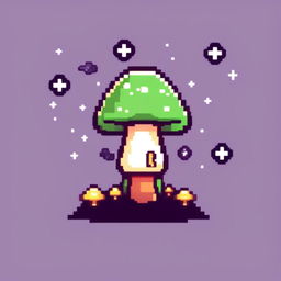 Pixel art profile picture featuring a happy green mushroom under a starlit midnight sky.