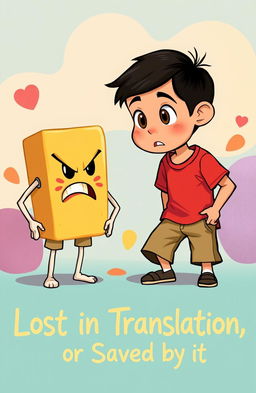 A whimsical scene depicting a 12-year-old Filipino boy named Diego, wearing a vibrant red round-necked shirt and knee-length khaki pants