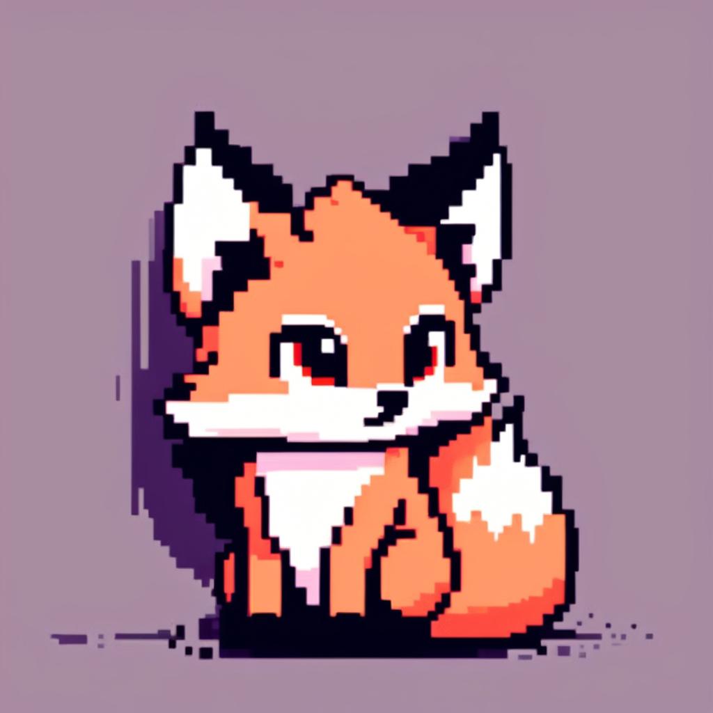 Pixel art profile picture featuring an adorable fox with large eyes and a bushy tail against a contrasting background.