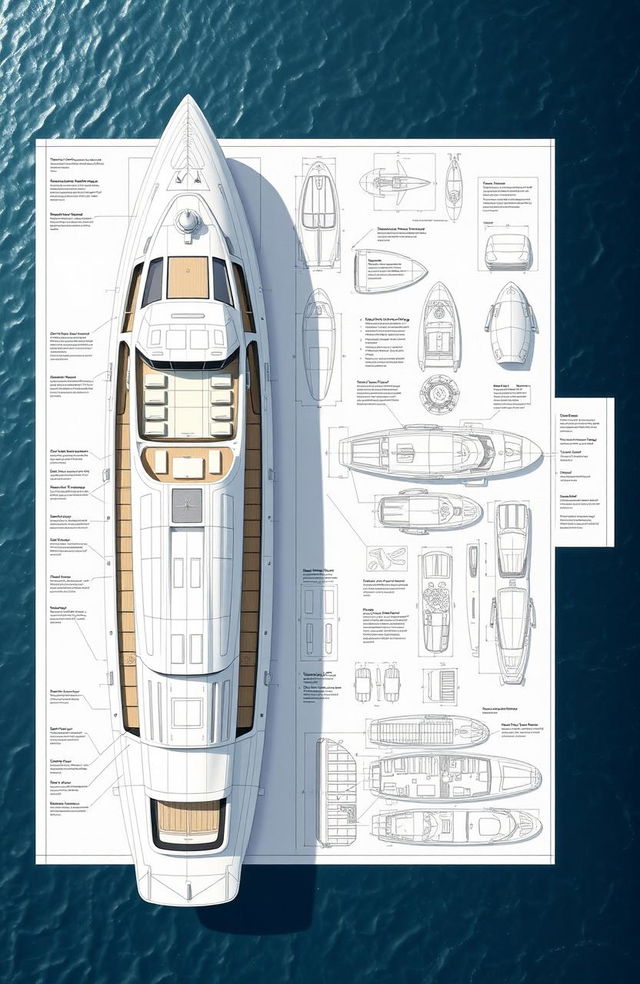 A detailed ship design plan layout showcasing various elements such as hull shape, deck arrangements, and structural components