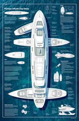 A detailed ship design plan layout showcasing various elements such as hull shape, deck arrangements, and structural components