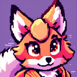 Pixel art profile picture featuring an adorable fox with large eyes and a bushy tail against a contrasting background.