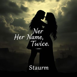 A dramatic silhouette image depicting two women hugging each other in a dark, apocalyptic world