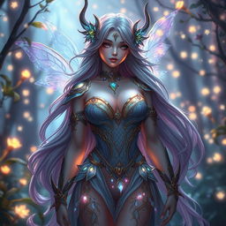 Aetheria, an enchanting fantasy character, featuring large breasts, adorned with mystical accessories