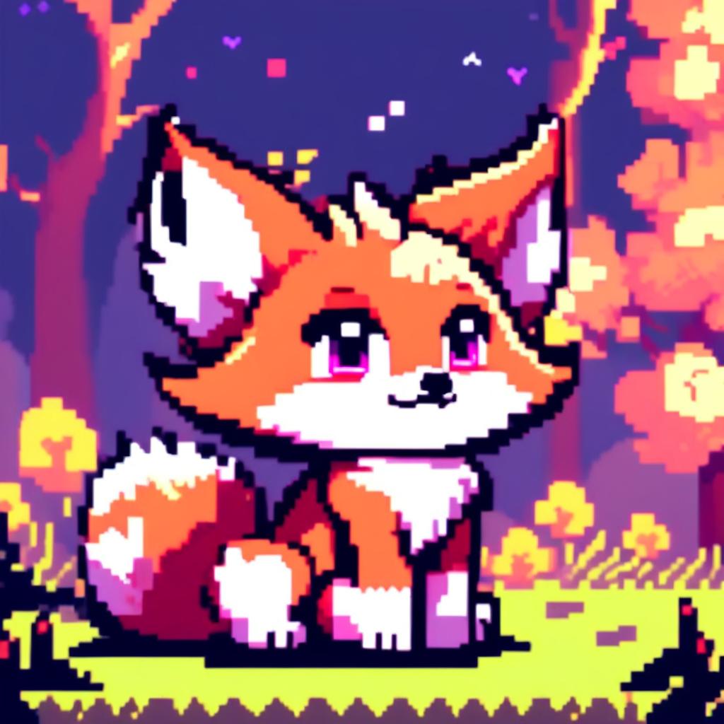 Pixel art profile picture featuring a different adorable fox with expressive eyes and a playful stance against a vibrant background