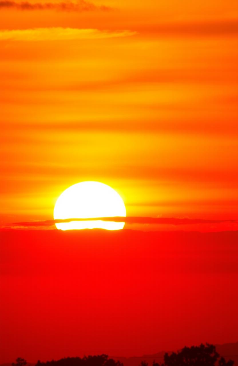 A beautiful sunset scene featuring a vibrant orange background