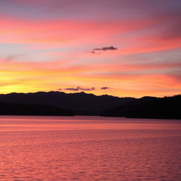 A picturesque sunset scene with vibrant hues of orange, pink, and purple blending together in the sky