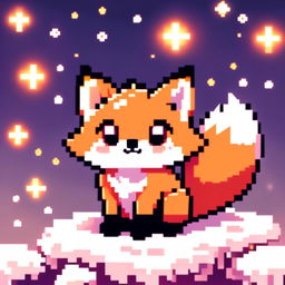 Pixel art profile picture featuring a unique adorable fox with twinkling eyes and a relaxed posture against a distinct background