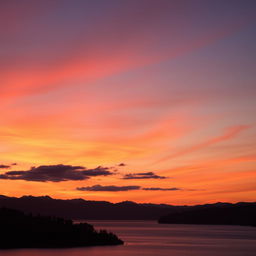 A picturesque sunset scene with vibrant hues of orange, pink, and purple blending together in the sky