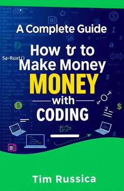 A modern, sleek digital cover for a guide titled 'A Complete Guide on How to Make Money with Coding' by Tim Ruscica