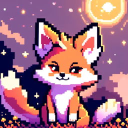 Pixel art profile picture featuring a unique adorable fox with twinkling eyes and a relaxed posture against a distinct background