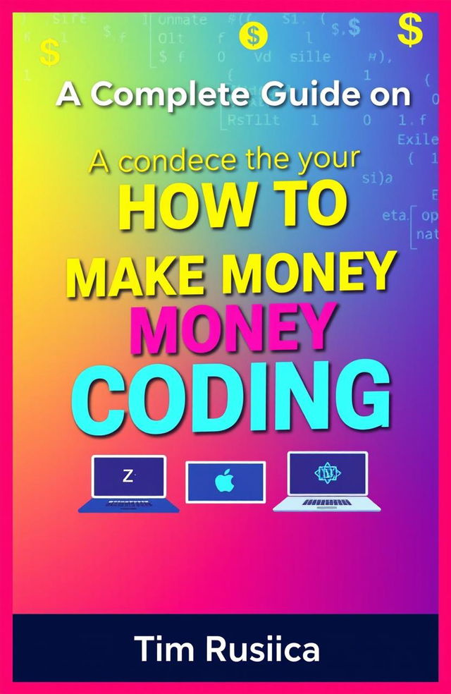 A modern, sleek digital cover for a guide titled 'A Complete Guide on How to Make Money with Coding' by Tim Ruscica