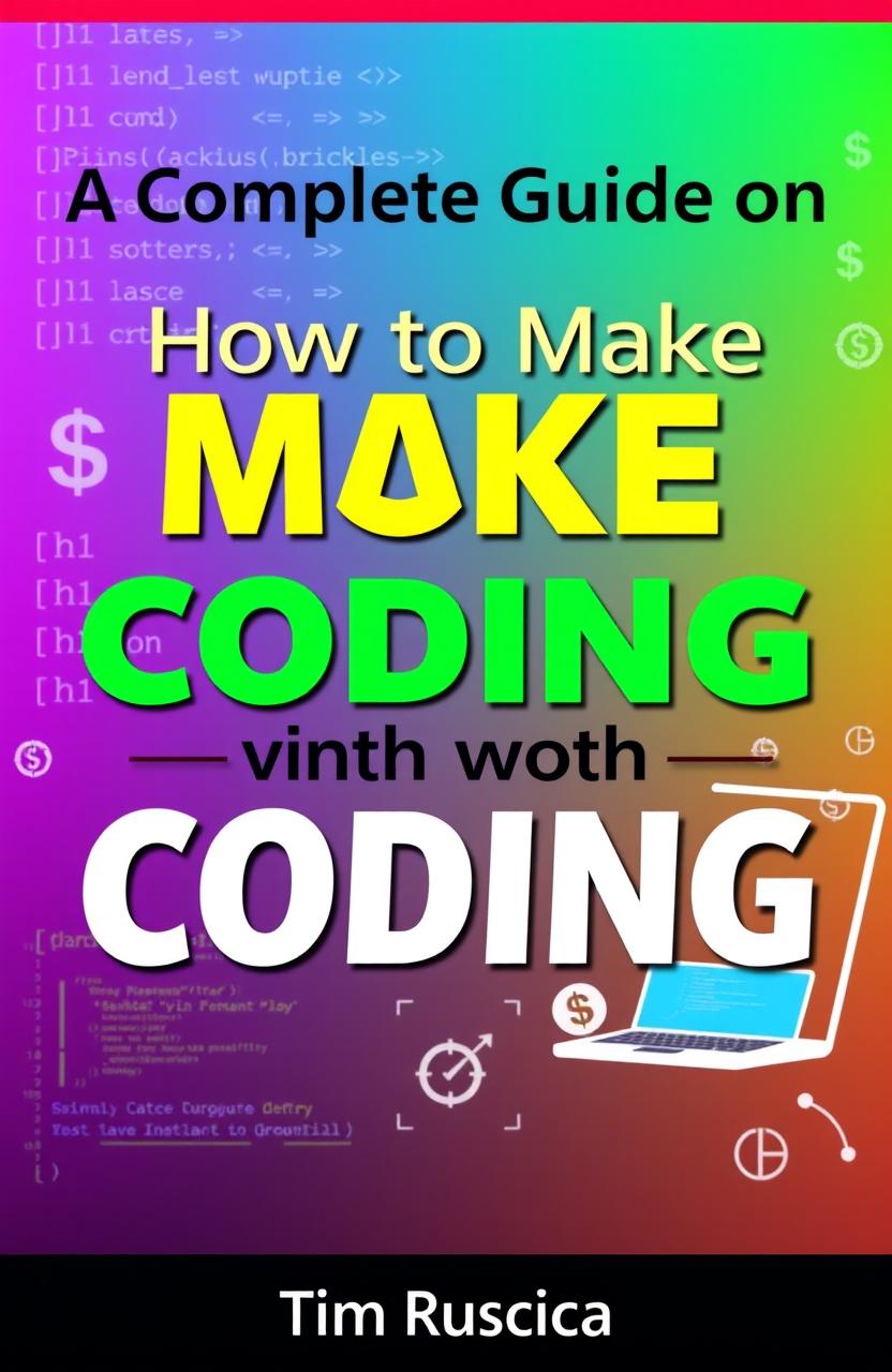 A modern, sleek digital cover for a guide titled 'A Complete Guide on How to Make Money with Coding' by Tim Ruscica