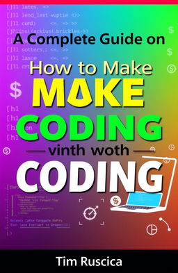 A modern, sleek digital cover for a guide titled 'A Complete Guide on How to Make Money with Coding' by Tim Ruscica