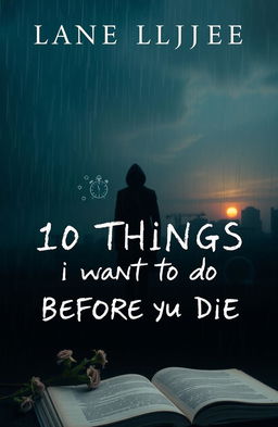 A somber book cover design featuring a solitary figure standing in the rain, dressed in muted colors