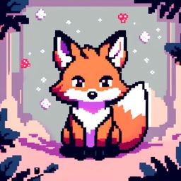 Pixel art profile picture featuring a unique adorable fox with twinkling eyes and a relaxed posture against a distinct background