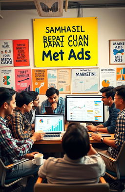 A motivational and inspiring scene depicting a diverse group of young entrepreneurs brainstorming and working together in a modern office space