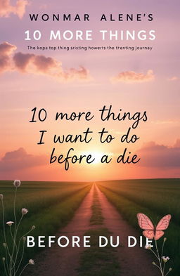 A book cover design titled '10 MORE THINGS I WANT TO DO BEFORE I DIE,' featuring a picturesque sunrise breaking through soft, fluffy clouds, symbolizing resilience and new beginnings