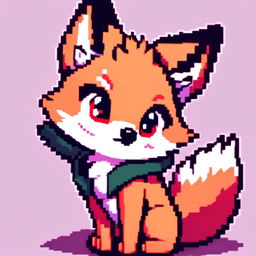 Pixel art profile picture featuring a new adorable fox with bright eyes and a cheerful pose against a contrasting background.