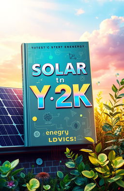 A vibrant and creative book cover design featuring solar energy and bioenergy themes with a Y2K aesthetic