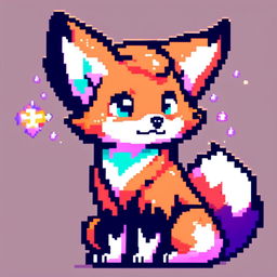 Pixel art profile picture featuring a fresh adorable fox with sparkling eyes and a playful posture against a different color background