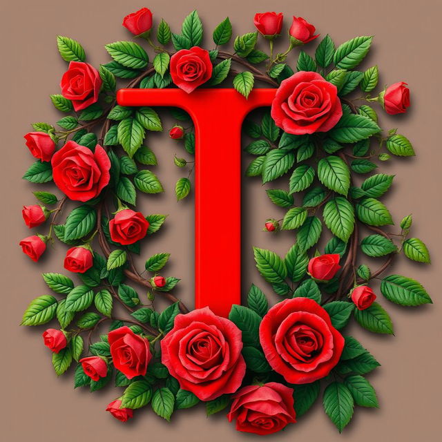 A striking capital letter 'I' in a bold, vivid red color, standing majestically in the center of the image