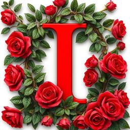 A striking capital letter 'I' in a bold, vivid red color, standing majestically in the center of the image