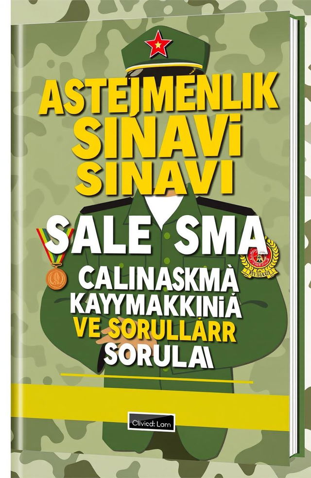 A professional and eye-catching ebook cover design for an army entrance exam guide, featuring bold and prominent text in Turkish, reading 'Asteğmenlik Sınavı Çalışma Kaynakları ve Sorular'