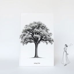 A minimalist book cover design featuring a large, detailed tree centered against a clean, white background