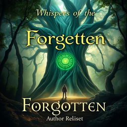 A captivating book cover featuring a mystical forest setting, dense with ancient trees and soft, ethereal light filtering through the leaves