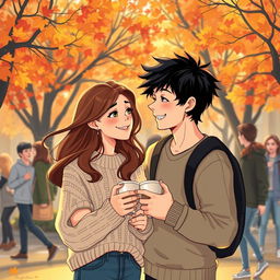 A vibrant illustration capturing the essence of young love on a university campus, inspired by the themes of 'The Love Hypothesis'