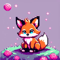 Pixel art profile picture featuring a distinct adorable fox with gleaming eyes and a lively pose against a cosmic background.