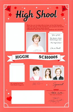 A high school yearbook layout featuring a vibrant red color scheme