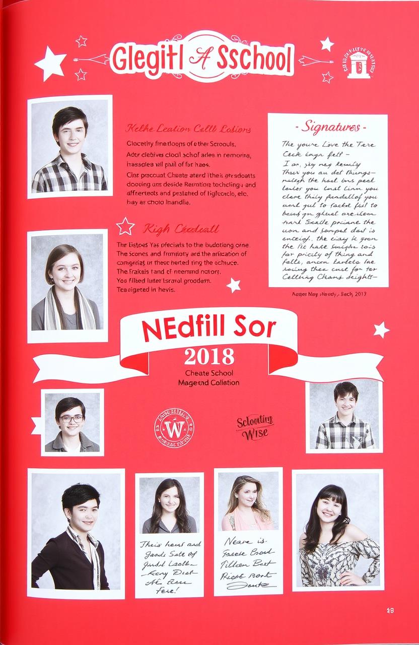 A high school yearbook layout featuring a vibrant red color scheme