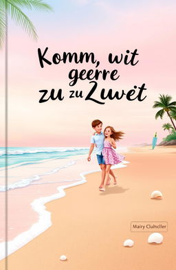 A vibrant pastel-colored book cover featuring two young people, a boy and a girl, joyfully exploring the beautiful beaches of Australia