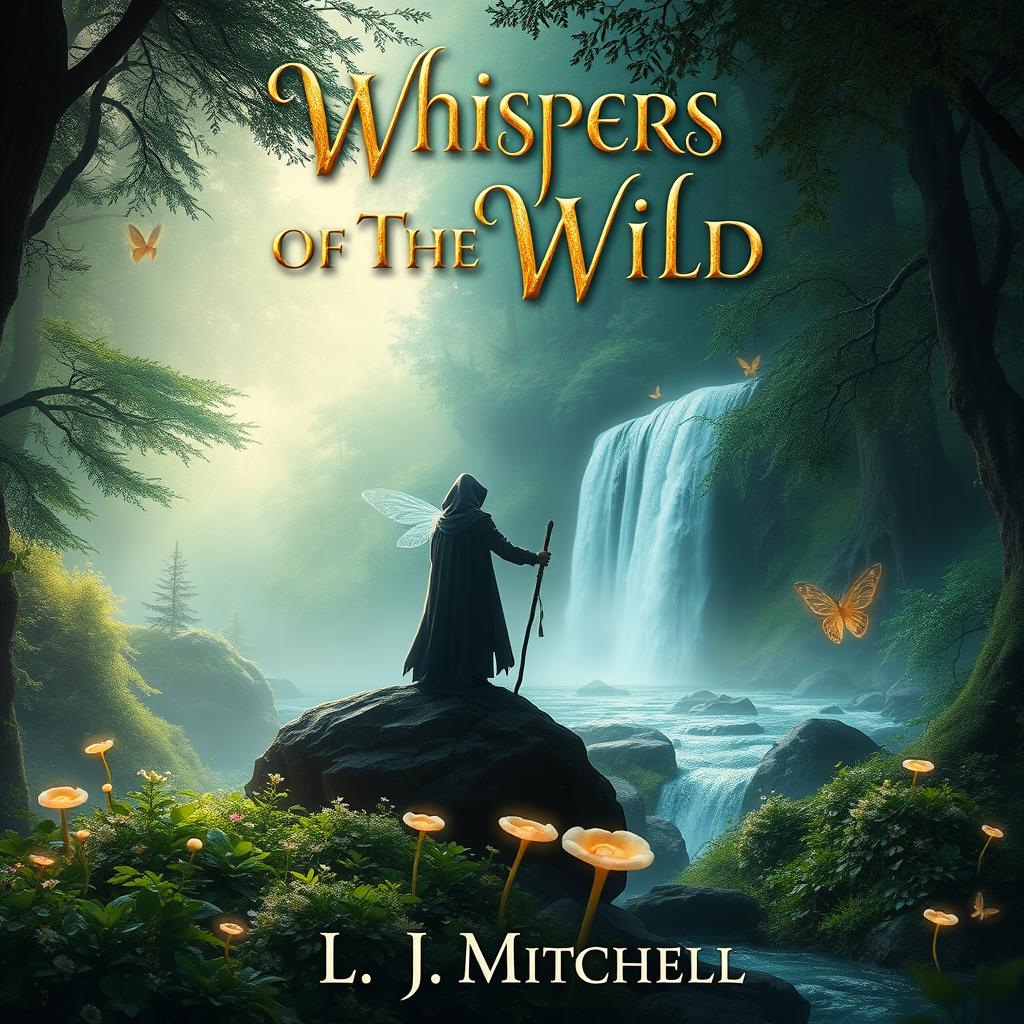 A captivating book cover designed for a fantasy novel, featuring a mystical forest scene bathed in soft, ethereal light