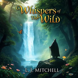 A captivating book cover designed for a fantasy novel, featuring a mystical forest scene bathed in soft, ethereal light