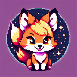 Pixel art profile picture featuring a new adorable fox with bright eyes and a cheerful pose against a cosmic background.